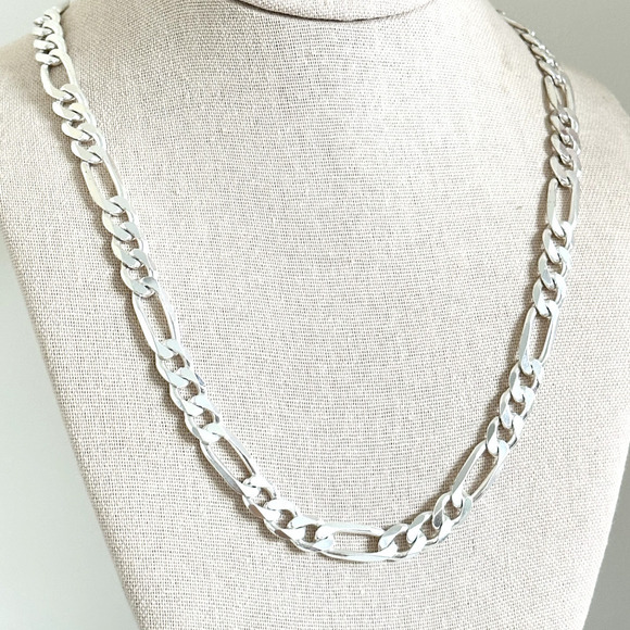 925 Italian Sterling Silver 9MM Wide Heavy Figaro Chain Link Necklace 24" - Picture 1 of 10